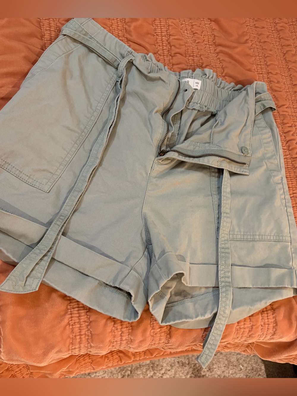 Vanilla Star Women's Sage Green Cargo Shorts with Tie Waist